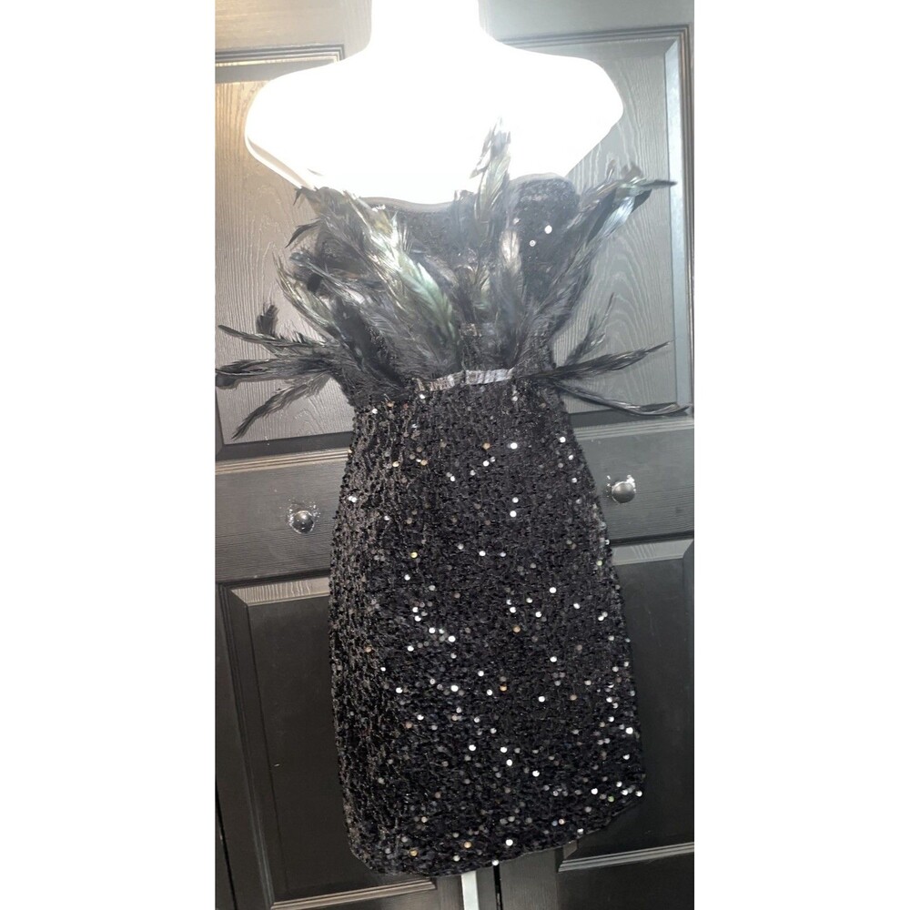 Black Sequin Feather Strapless Dress XXL 2X Cocktail Party